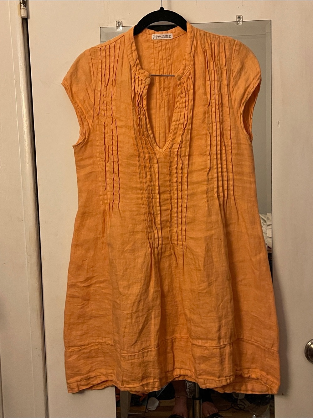 Free People CP Shades  Lightweight Orange Pintuck LINeN Tunic Top/Dress Final$